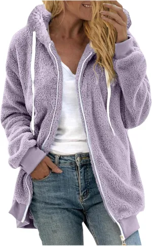 Winter Coats for Women 2024 Plus Size Fuzzy Sherpa Fleece Jackets Hooded Cardigan Warm Cozy Outerwear with Pockets