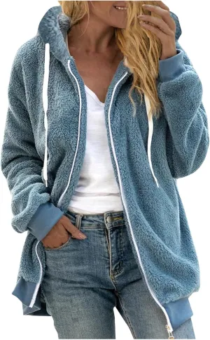 Winter Coats for Women 2024 Plus Size Fuzzy Sherpa Fleece Jackets Hooded Cardigan Warm Cozy Outerwear with Pockets