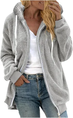 Winter Coats for Women 2024 Plus Size Fuzzy Sherpa Fleece Jackets Hooded Cardigan Warm Cozy Outerwear with Pockets