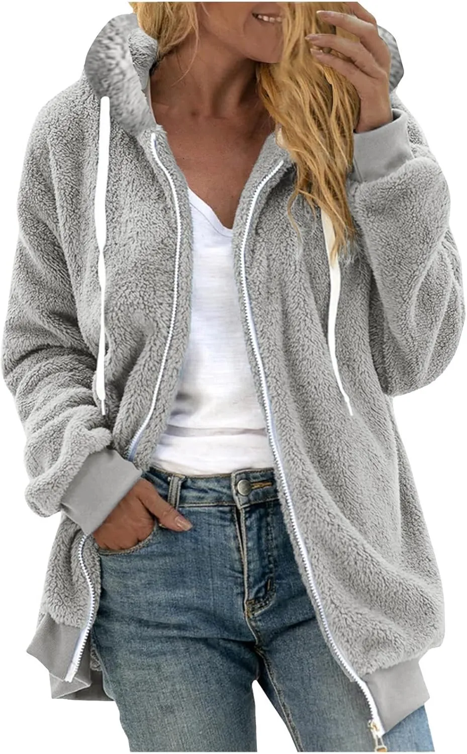 Winter Coats for Women 2024 Plus Size Fuzzy Sherpa Fleece Jackets Hooded Cardigan Warm Cozy Outerwear with Pockets