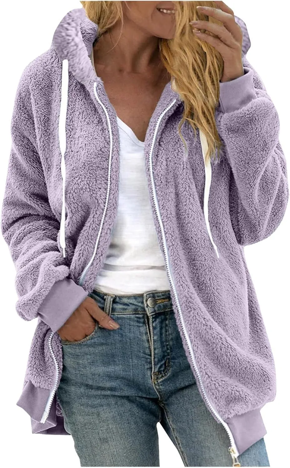 Winter Coats for Women 2024 Plus Size Fuzzy Sherpa Fleece Jackets Hooded Cardigan Warm Cozy Outerwear with Pockets