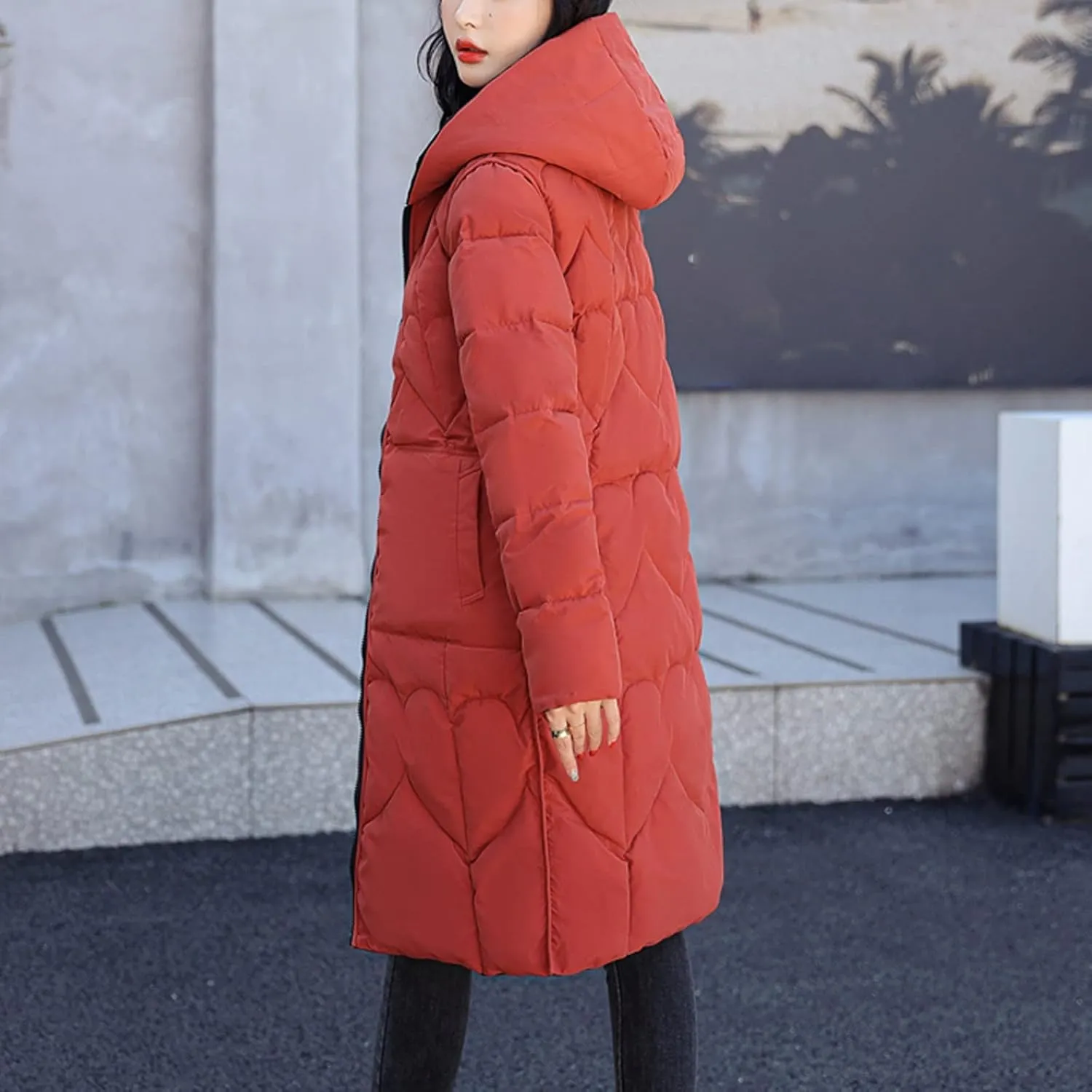 Winter Coats for Women Trendy Long Puffer Jacket Reversible Wear Zipper Hooded Down Coat Casual Warm Quilted Outwear