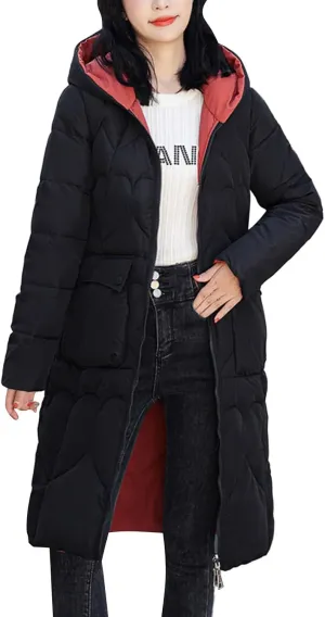 Winter Coats for Women Trendy Long Puffer Jacket Reversible Wear Zipper Hooded Down Coat Casual Warm Quilted Outwear