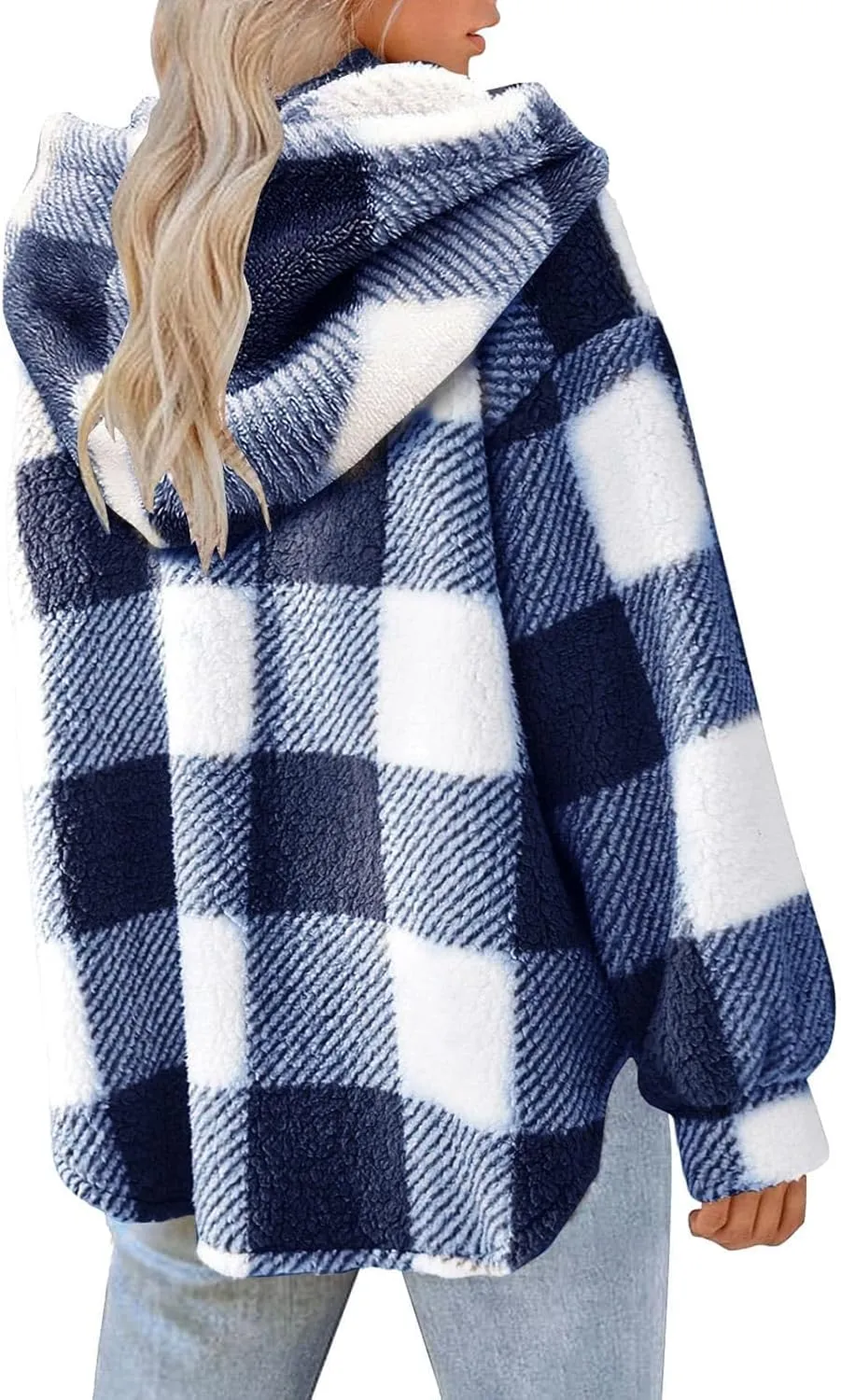 Winter Fleece Jacket for Women Zip Up Stand Collar Coats with Pockets Fleece Jacket Hooded Long Sleeve Outerwear