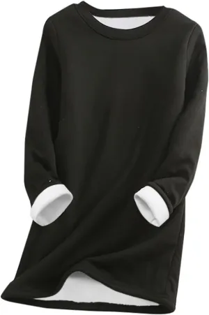Winter Fleece Lined Warm Shirts for Women Solid Color Raglan Long Sleeve Crewneck Tunic Tees Casual Thermal Top