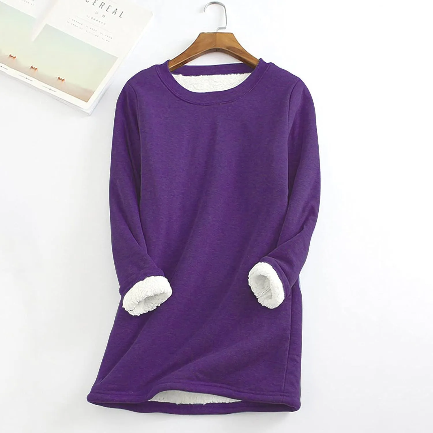 Winter Fleece Lined Warm Shirts for Women Solid Color Raglan Long Sleeve Crewneck Tunic Tees Casual Thermal Top