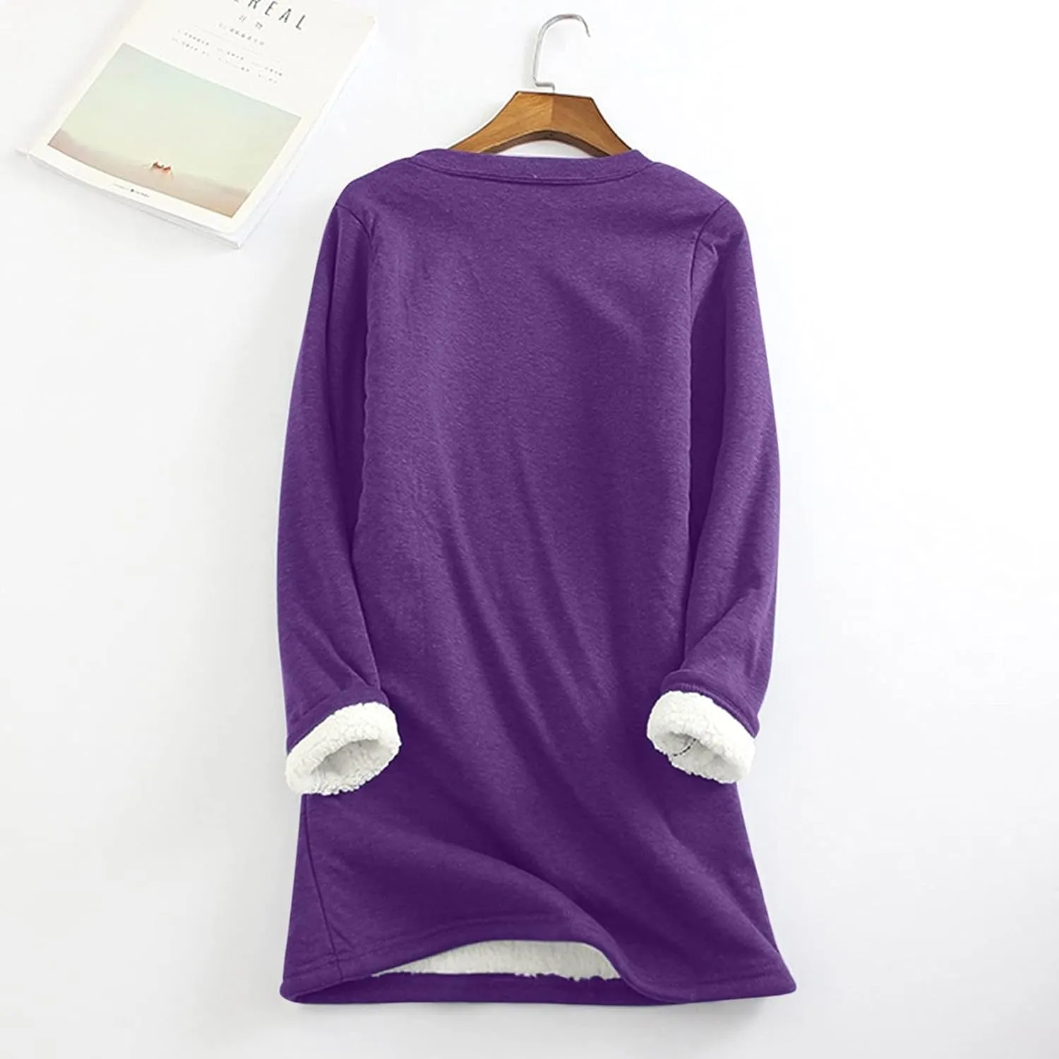Winter Fleece Lined Warm Shirts for Women Solid Color Raglan Long Sleeve Crewneck Tunic Tees Casual Thermal Top