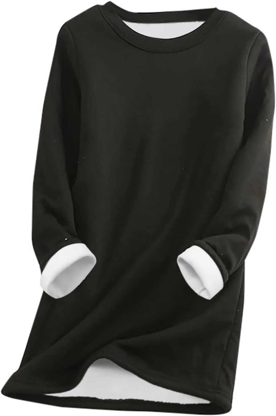 Winter Fleece Lined Warm Shirts for Women Solid Color Raglan Long Sleeve Crewneck Tunic Tees Casual Thermal Top