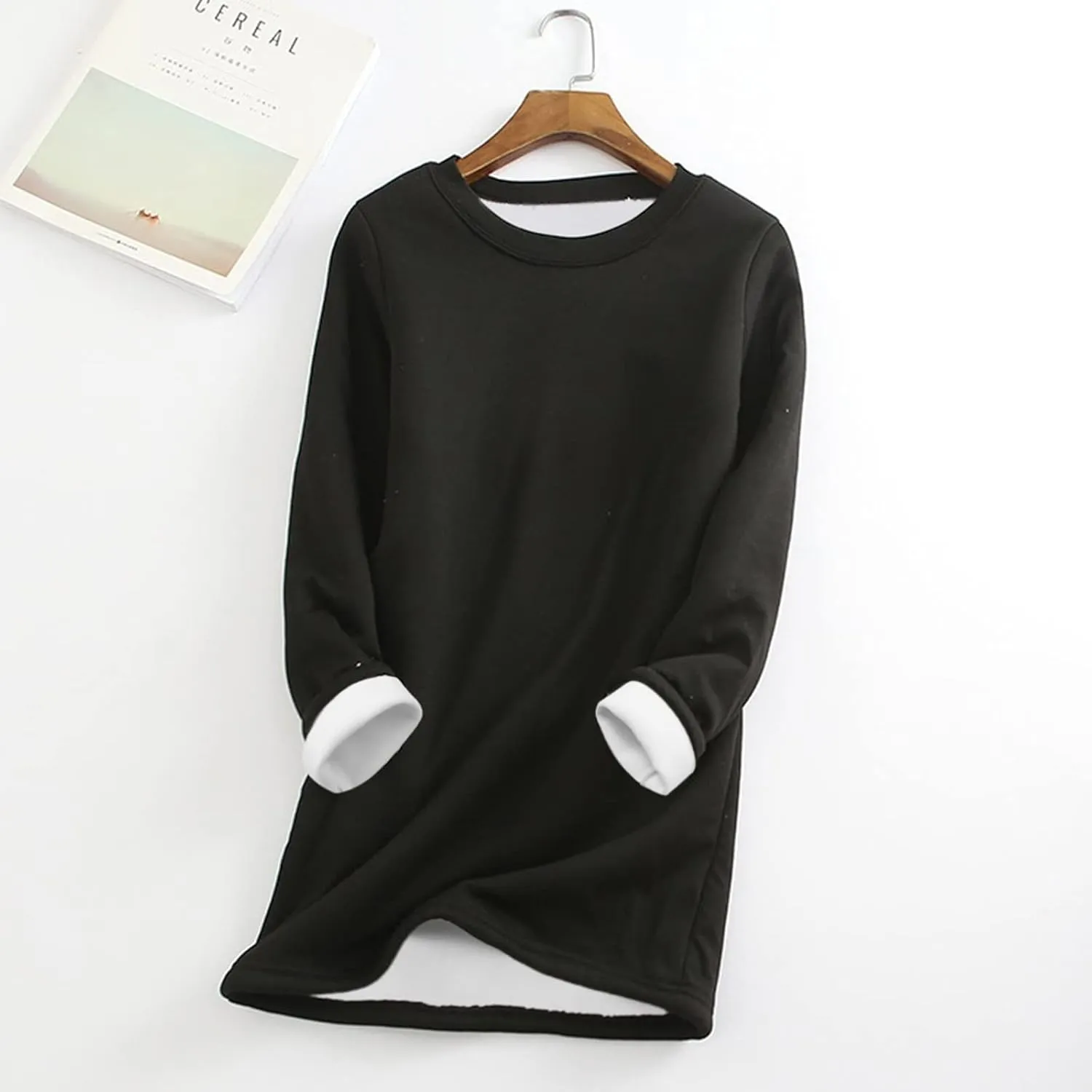 Winter Fleece Lined Warm Shirts for Women Solid Color Raglan Long Sleeve Crewneck Tunic Tees Casual Thermal Top