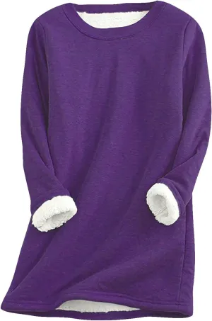 Winter Fleece Lined Warm Shirts for Women Solid Color Raglan Long Sleeve Crewneck Tunic Tees Casual Thermal Top