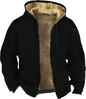 Winter Jackets for Men Heavyweight Sweatshirt Coat Hoodie Fleece Sherpa Lined Warm Jacket Zip Up Sweatshirt with Pockets