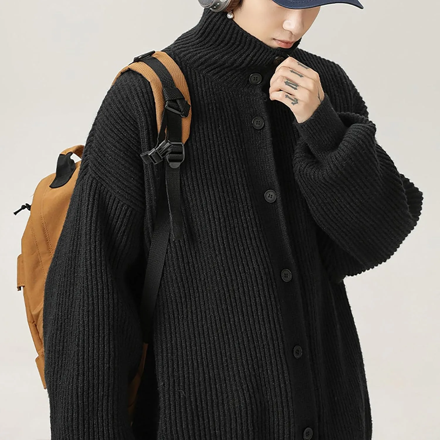Winter Sweaters for Men Button Down Open Front Cardigan Plus Size Cardigan Sweater Lapel Knit Sweater Casual Sweaters