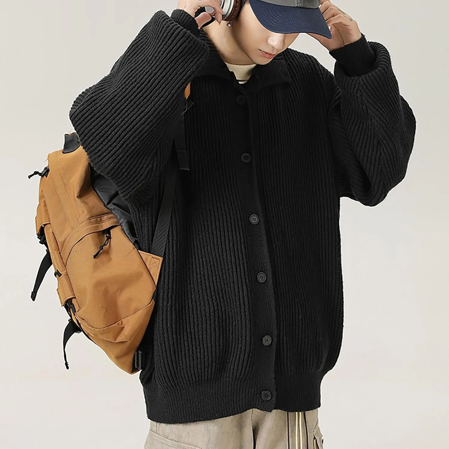 Winter Sweaters for Men Button Down Open Front Cardigan Plus Size Cardigan Sweater Lapel Knit Sweater Casual Sweaters