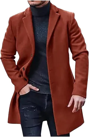 Winter Trench Coat for Men Big and Tall Pea Coats Single Breasted Wool Trench Coat Notch Collar Trench Coat
