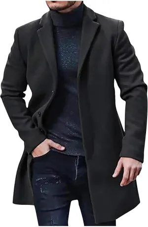 Winter Trench Coat for Men Big and Tall Pea Coats Single Breasted Wool Trench Coat Notch Collar Trench Coat