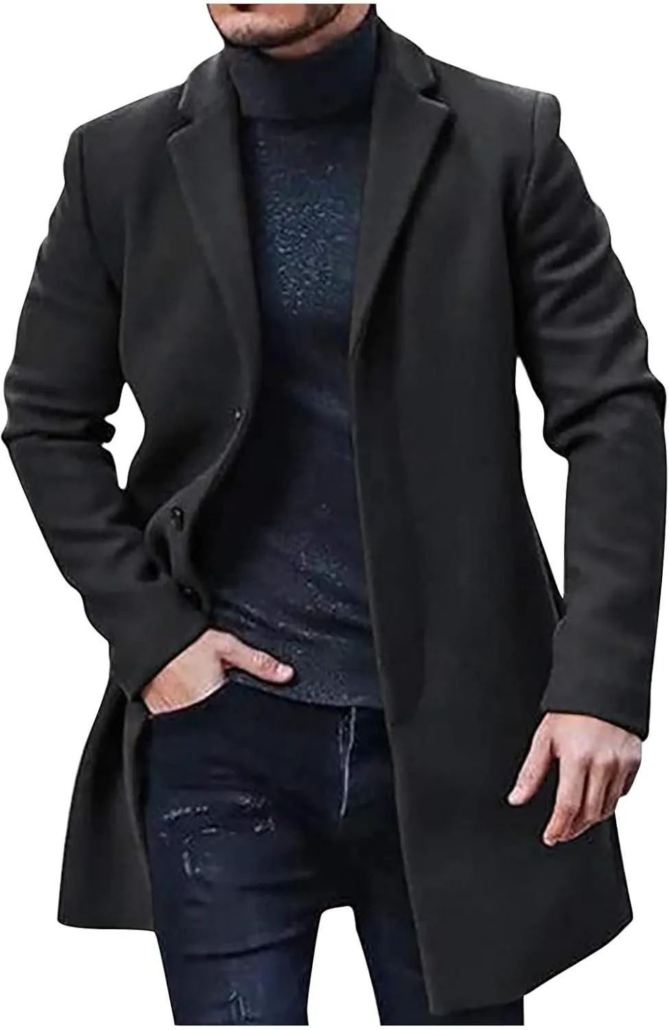 Winter Trench Coat for Men Big and Tall Pea Coats Single Breasted Wool Trench Coat Notch Collar Trench Coat