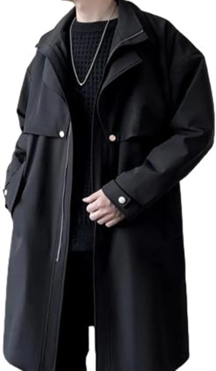 Winter Trench Coat for Men Big and Tall Wool Coat Long Pea Coat Notch Collar Cardigan Button Down Trench Coat
