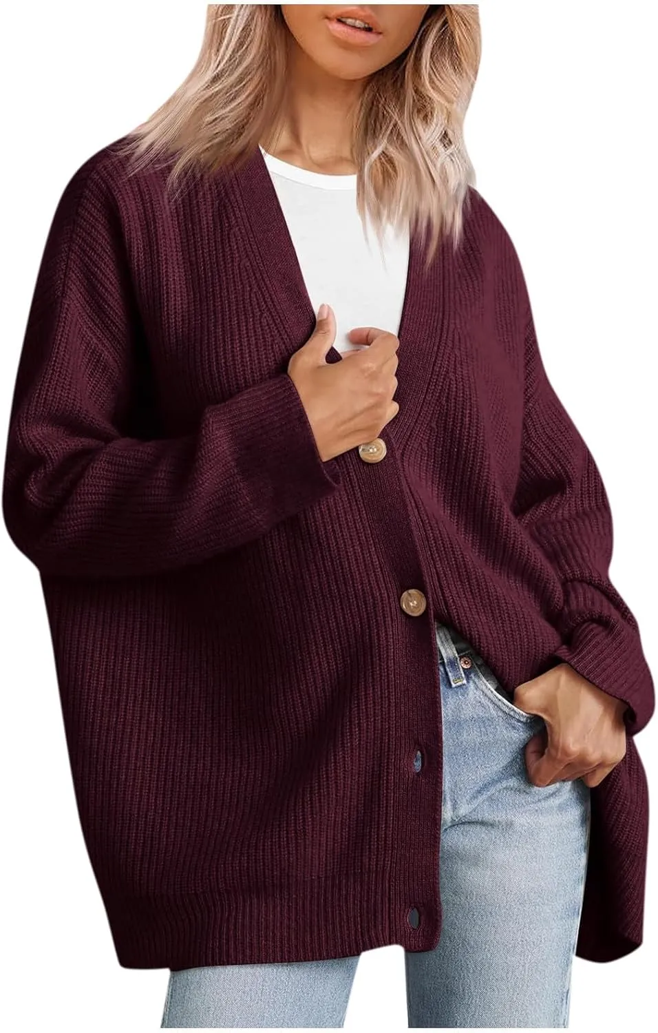 Women Cashmere Cocoon Cardigan Open Front Oversized Button Down Chunky Cardigan V Neck Cardigans Sweaters Knit Coat