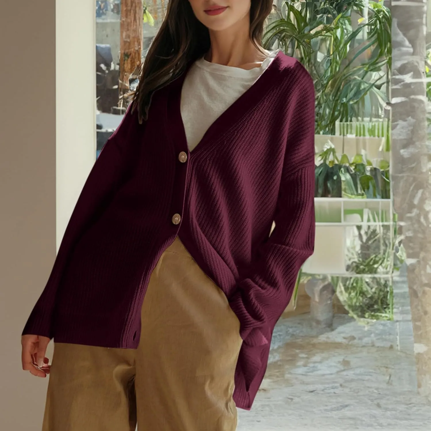 Women Cashmere Cocoon Cardigan Open Front Oversized Button Down Chunky Cardigan V Neck Cardigans Sweaters Knit Coat