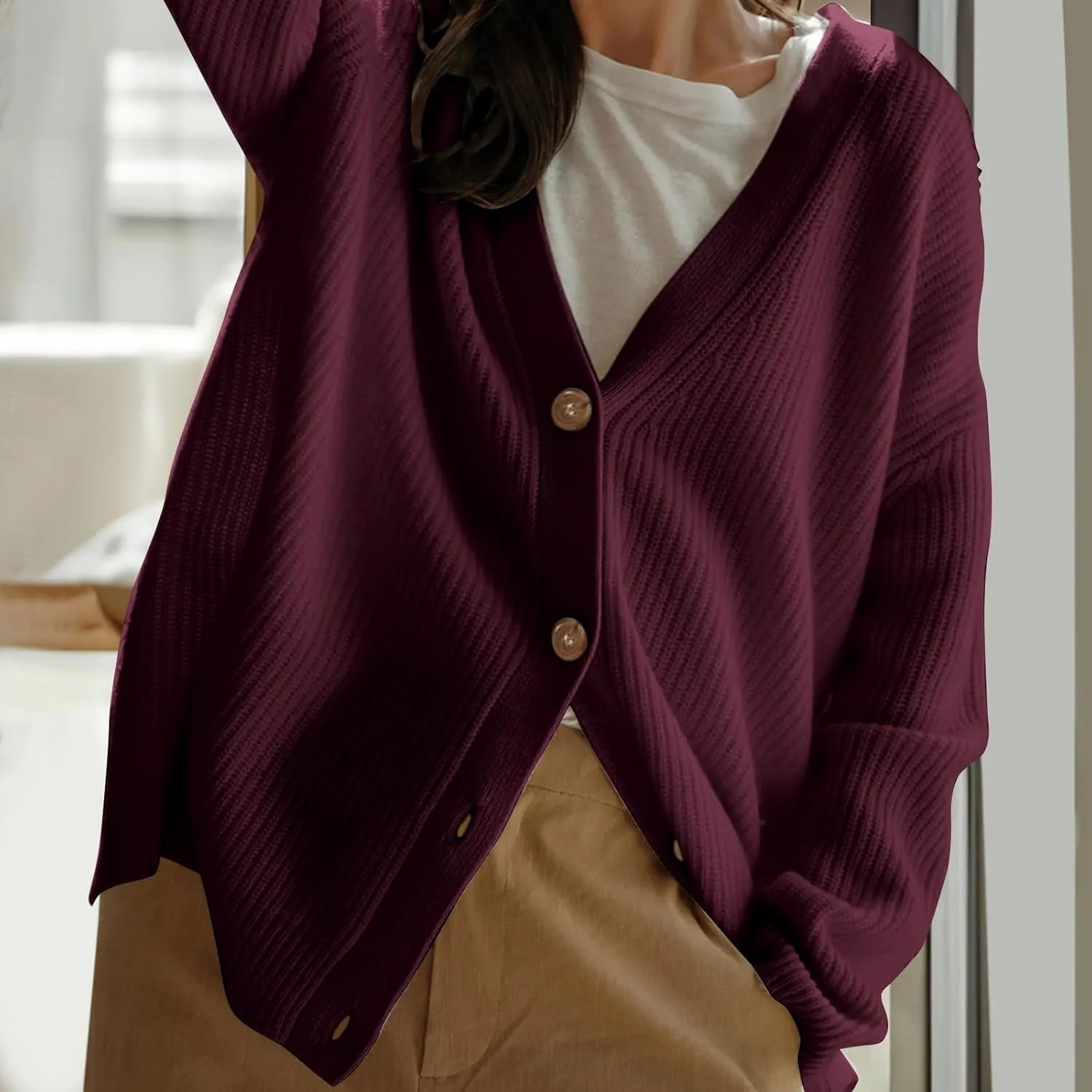 Women Cashmere Cocoon Cardigan Open Front Oversized Button Down Chunky Cardigan V Neck Cardigans Sweaters Knit Coat