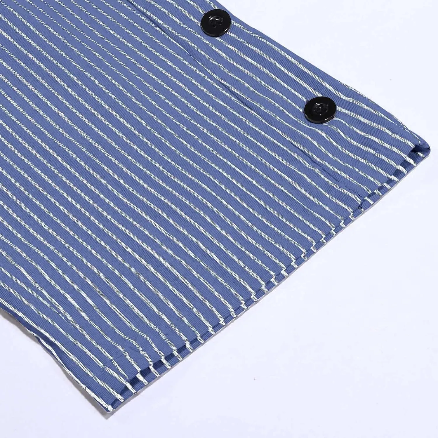 Women Casual Striped Linen Pants Trendy Wide Leg Side Button Trouser Office Work Relaxed Business Dressy Casual Pant