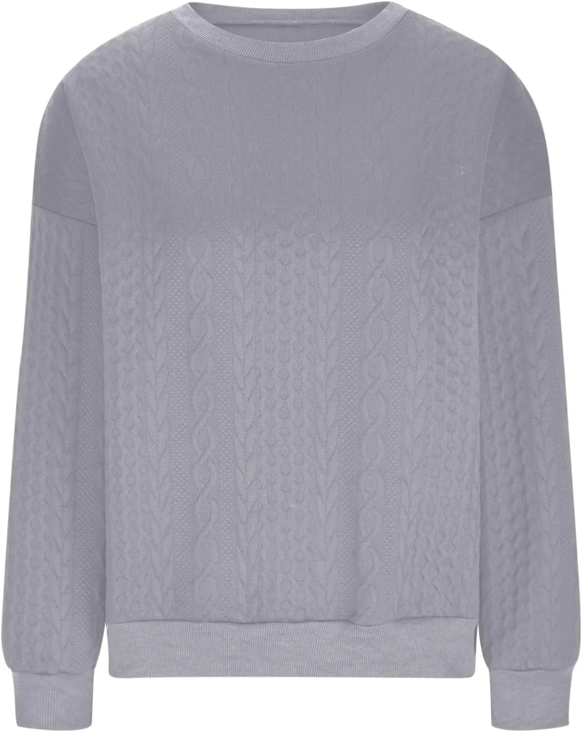 Women Crew Neck Cable Knitted Sweaters Stretchable Elasticity Comfy Cozy Loose Long Sleeve Sweater Jumper Pullover