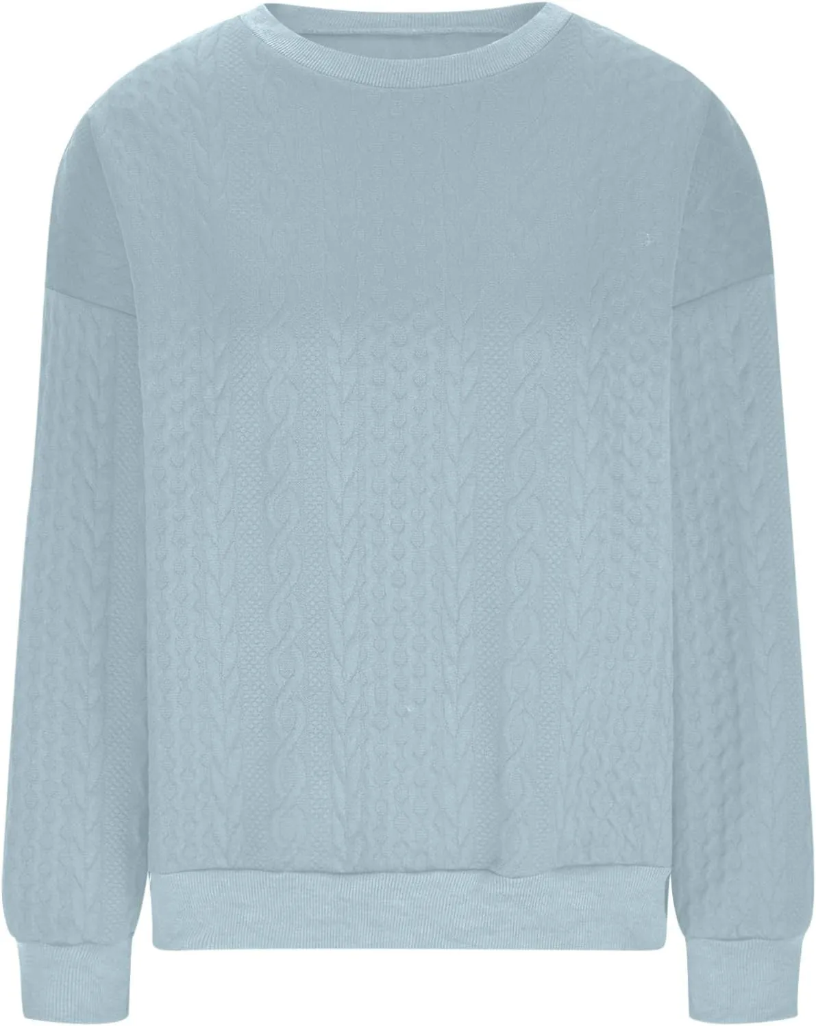 Women Crew Neck Cable Knitted Sweaters Stretchable Elasticity Comfy Cozy Loose Long Sleeve Sweater Jumper Pullover