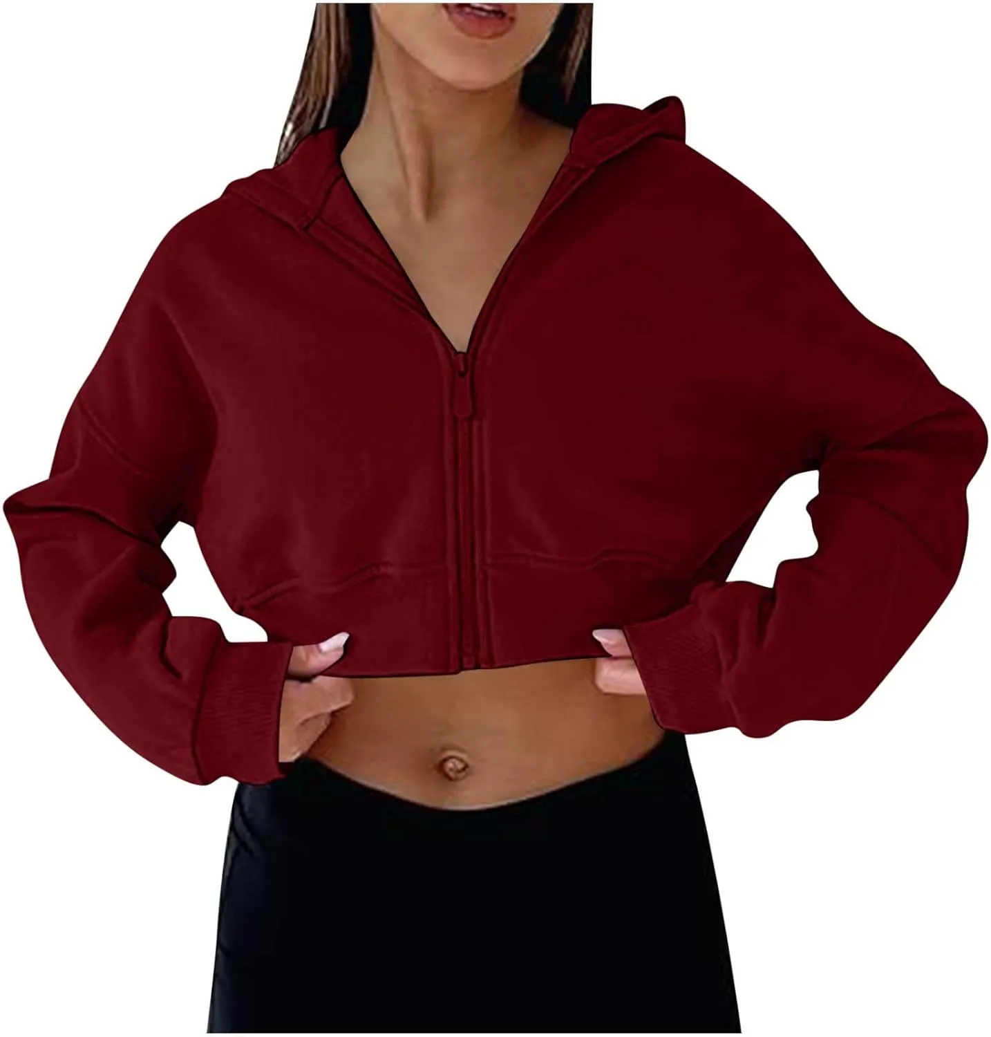 Women Cropped Hoodies Trendy Zip Up Sweatshirts Fashion Preppy Clothes Fleece Lined Crop Tops Casual Fall Sweatshirt