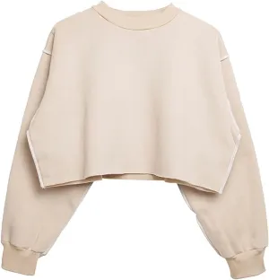 Women Cropped Sweatshirt Casual Crew Neck Long Sleeves Pullover Fleece Crop Tops Solid Cut Out Front Fashion Clothes
