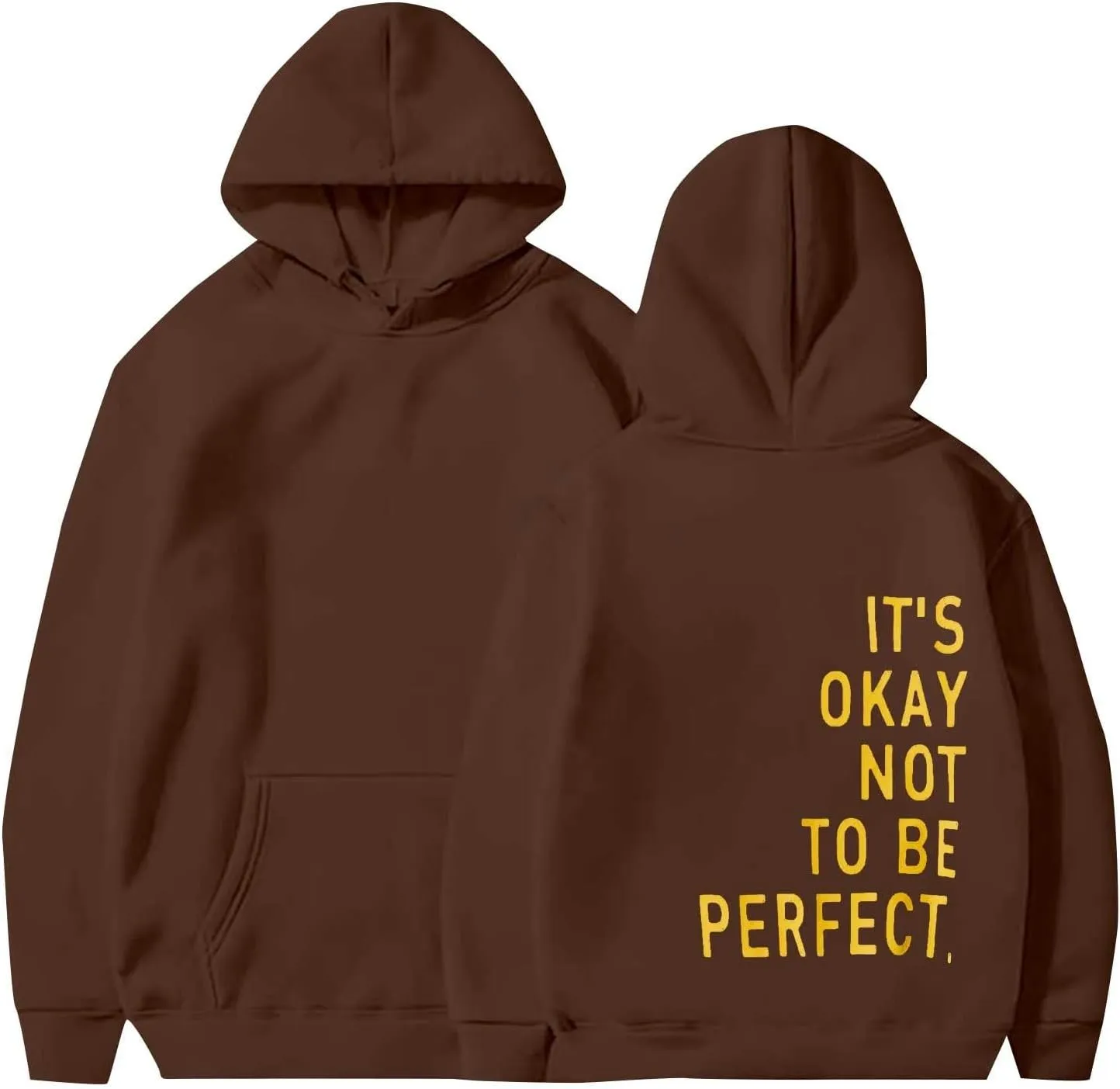 Women Daily Basic Hoodies Oversized Back Letter Print Loose Long Sleeve Hooded Sweatshirt Drop Shoulder Pullovers Top