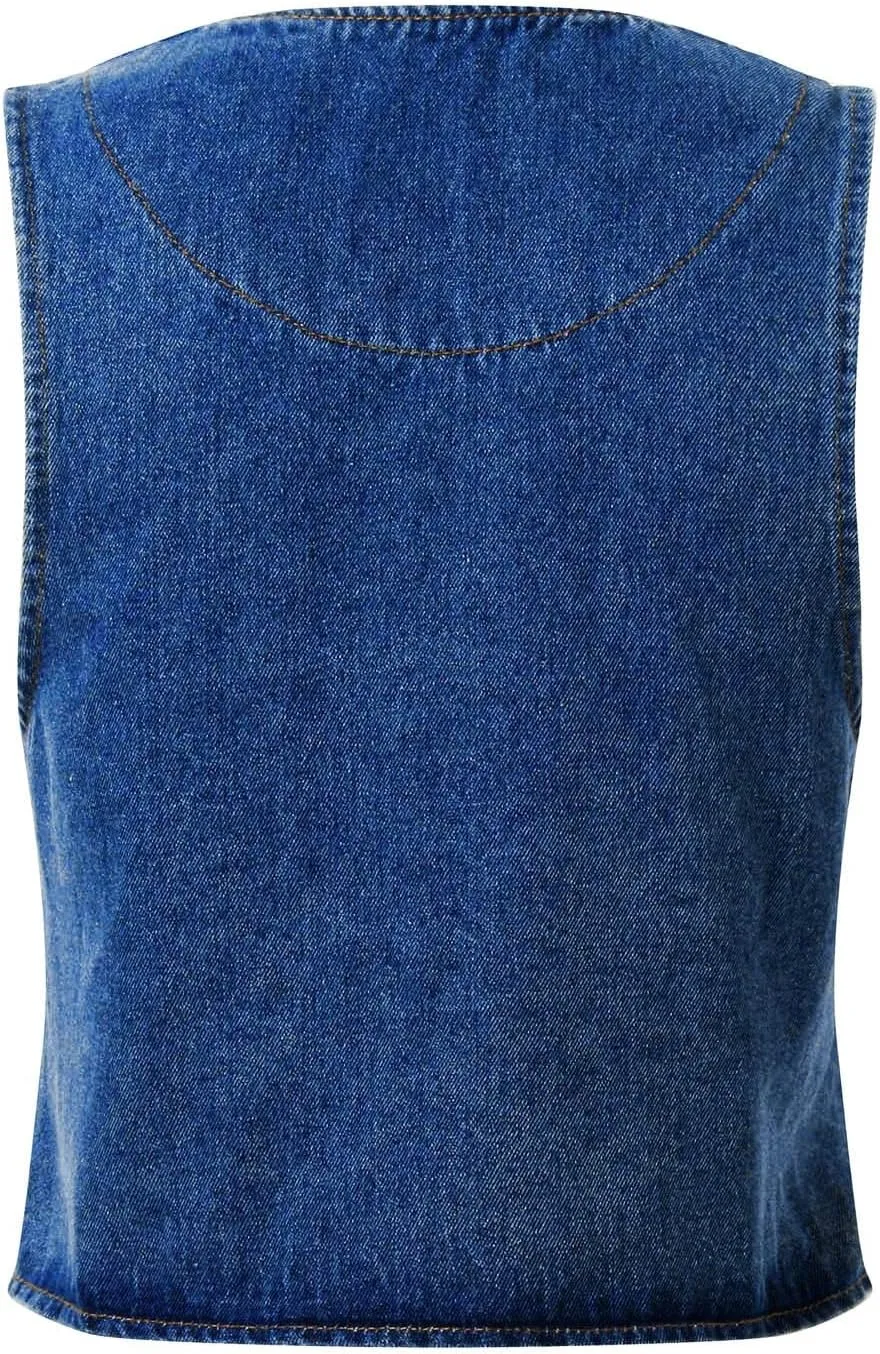 Women Denim Vest Summer Sleeveless Casual Tank Tops Bow Tie Front V Neck Crop Tops Trendy Streetwear Jean Tanks