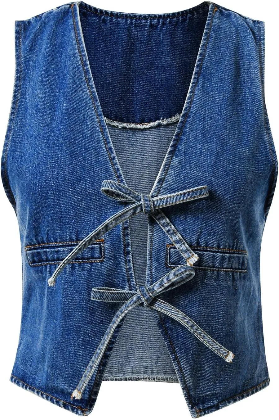 Women Denim Vest Summer Sleeveless Casual Tank Tops Bow Tie Front V Neck Crop Tops Trendy Streetwear Jean Tanks