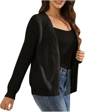 Women Fall Open Front Sweater Chunky Knit Cardigan Raglan Sleeve Plain Knitted Jacket Trendy Fitted Sweaters Coat