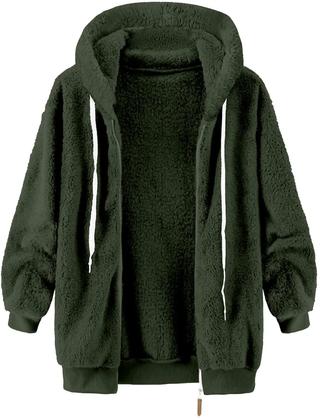 Women Fuzzy Jackets Full Zip Hooded Sweatshirt Coat Winter Warm Fleece Plush Zipper Hoodies Cozy Cardigan Outwear