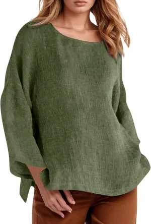 Women Linen Shirts V Neck Button Down Blouses Floral Print Dressy Tee Shirt Long Sleeve Loose Tunic Tops