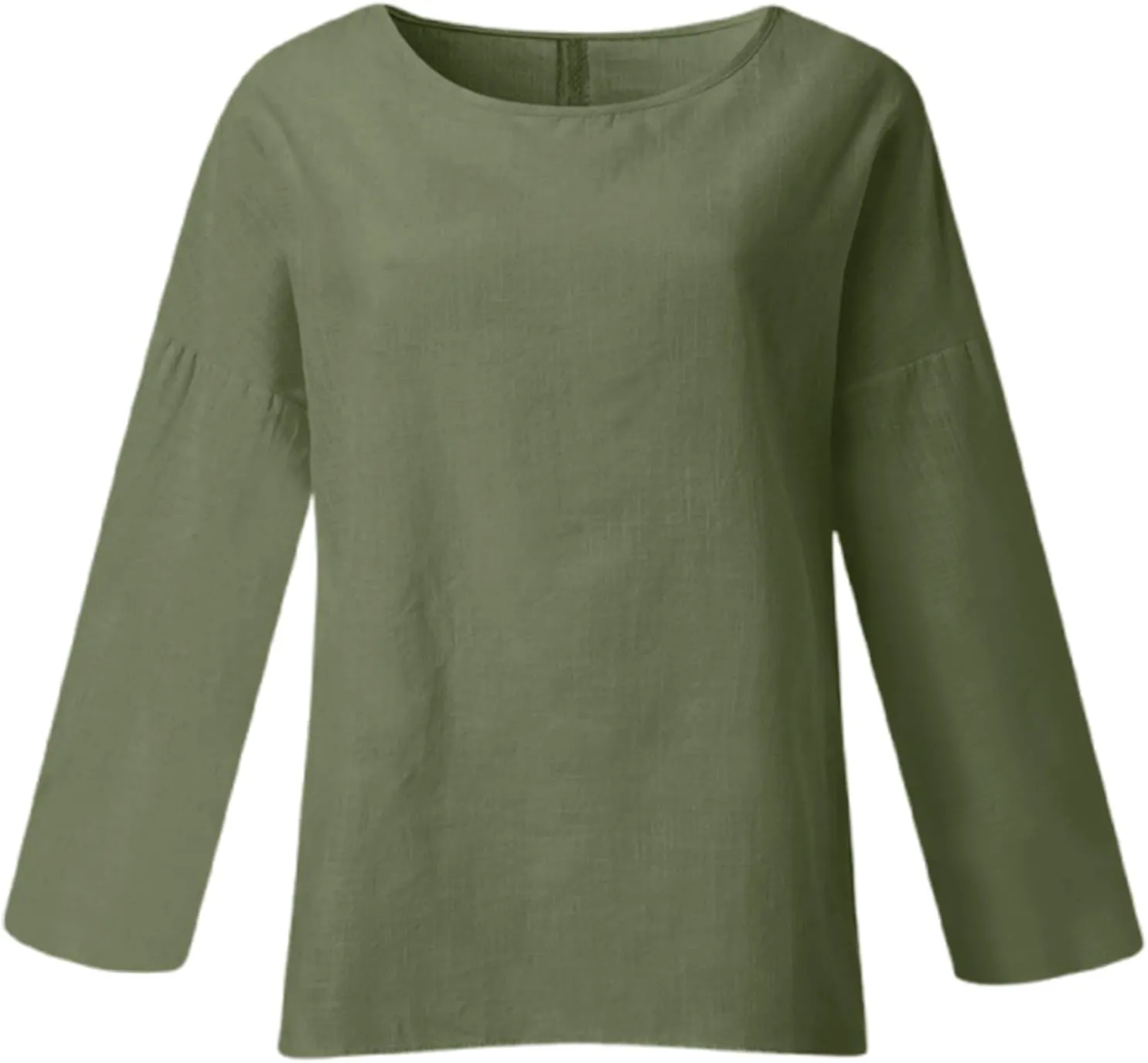 Women Linen Shirts V Neck Button Down Blouses Floral Print Dressy Tee Shirt Long Sleeve Loose Tunic Tops