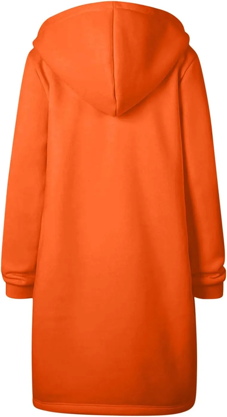 Women Long Hoodies Zip Up Longline Sweatshirt Jackets Zipper Drawstring Fleece Hoodie Top Casual Warm Coat Outwear