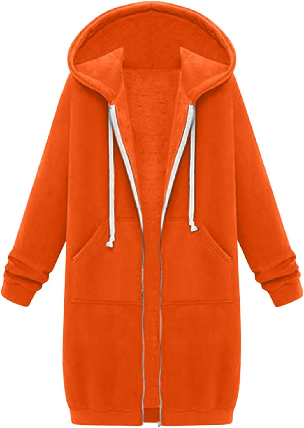 Women Long Hoodies Zip Up Longline Sweatshirt Jackets Zipper Drawstring Fleece Hoodie Top Casual Warm Coat Outwear