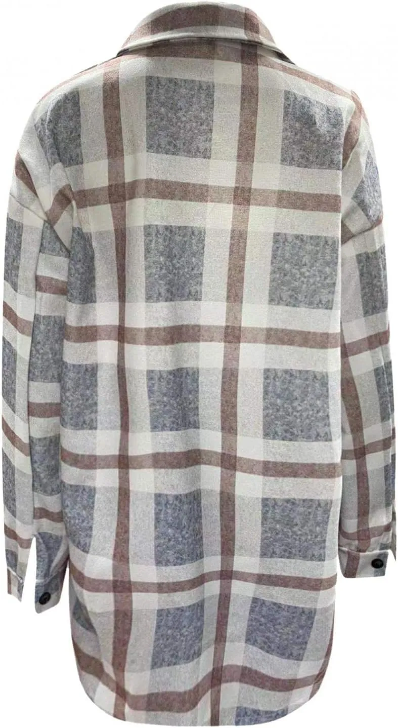 Women Long Sleeve Plaid Print Button Open Front Long Coat Cardigan Outerwear Leopard Kimono
