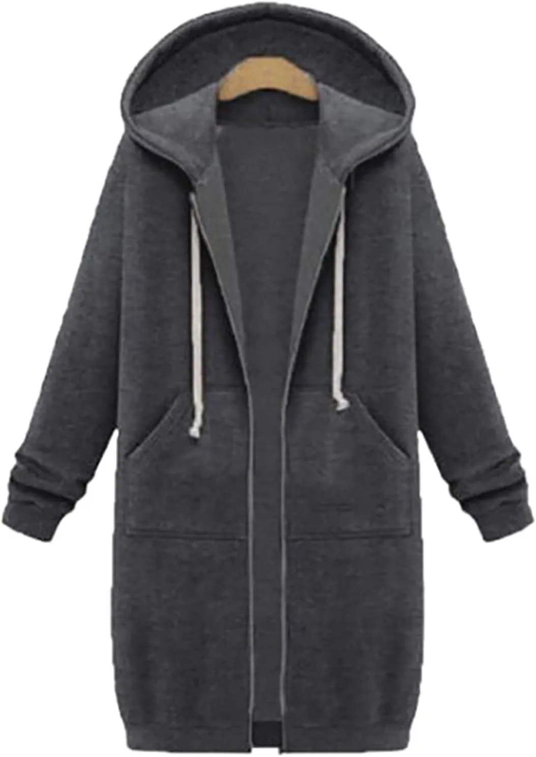Women Long Sweatshirt Solid Color Full Zip Fleece Plush Hoodies Pullover Loose Fit Casual Clothes Fall Winter Shirts