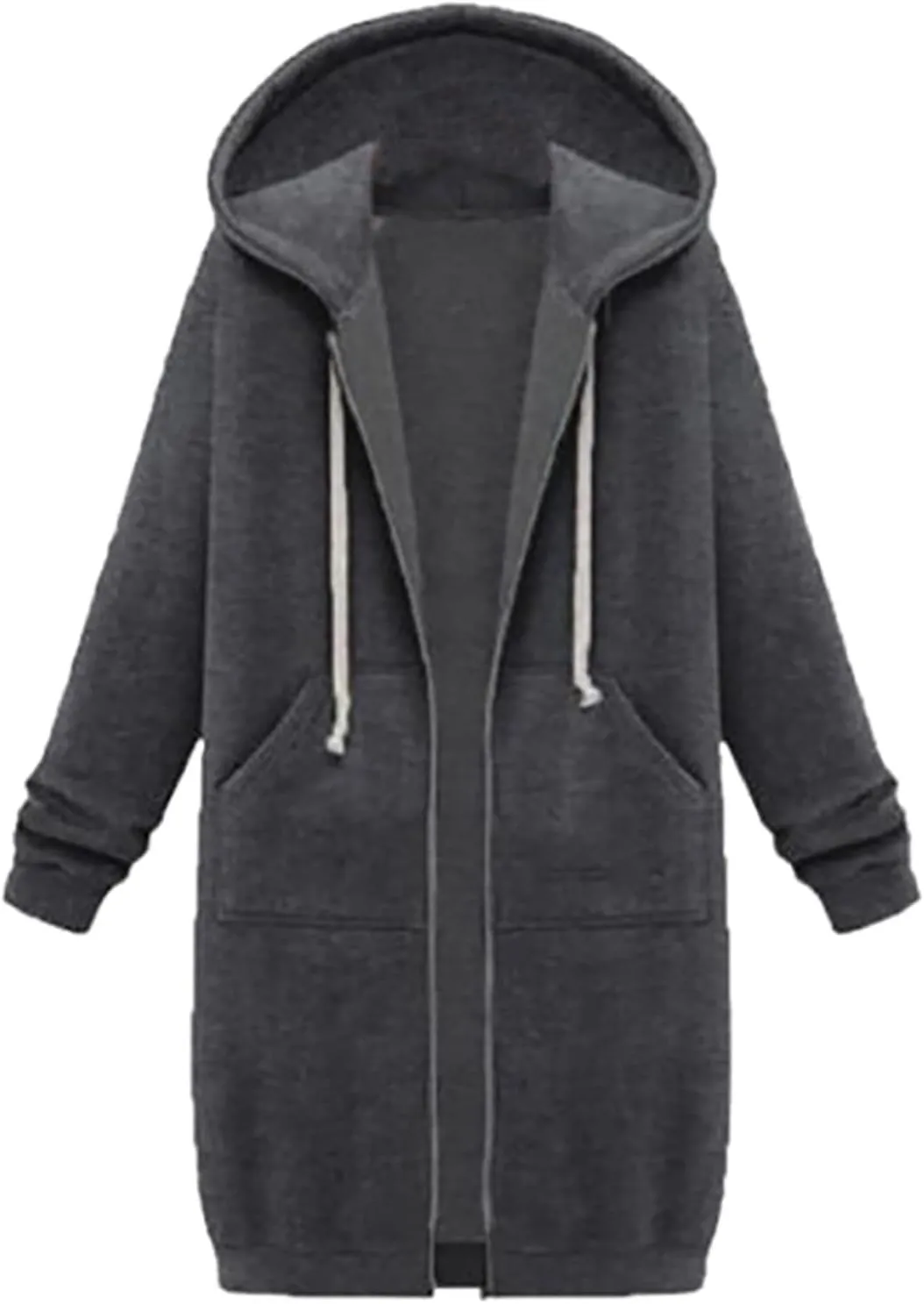 Women Long Sweatshirt Solid Color Full Zip Fleece Plush Hoodies Pullover Loose Fit Casual Clothes Fall Winter Shirts