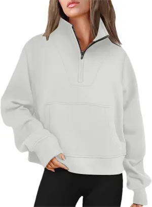 Women Loose Pullover Top Womens Zip Up Cropped Hoodies Fleece Oversized Sweatshirts Full Zip Jackets