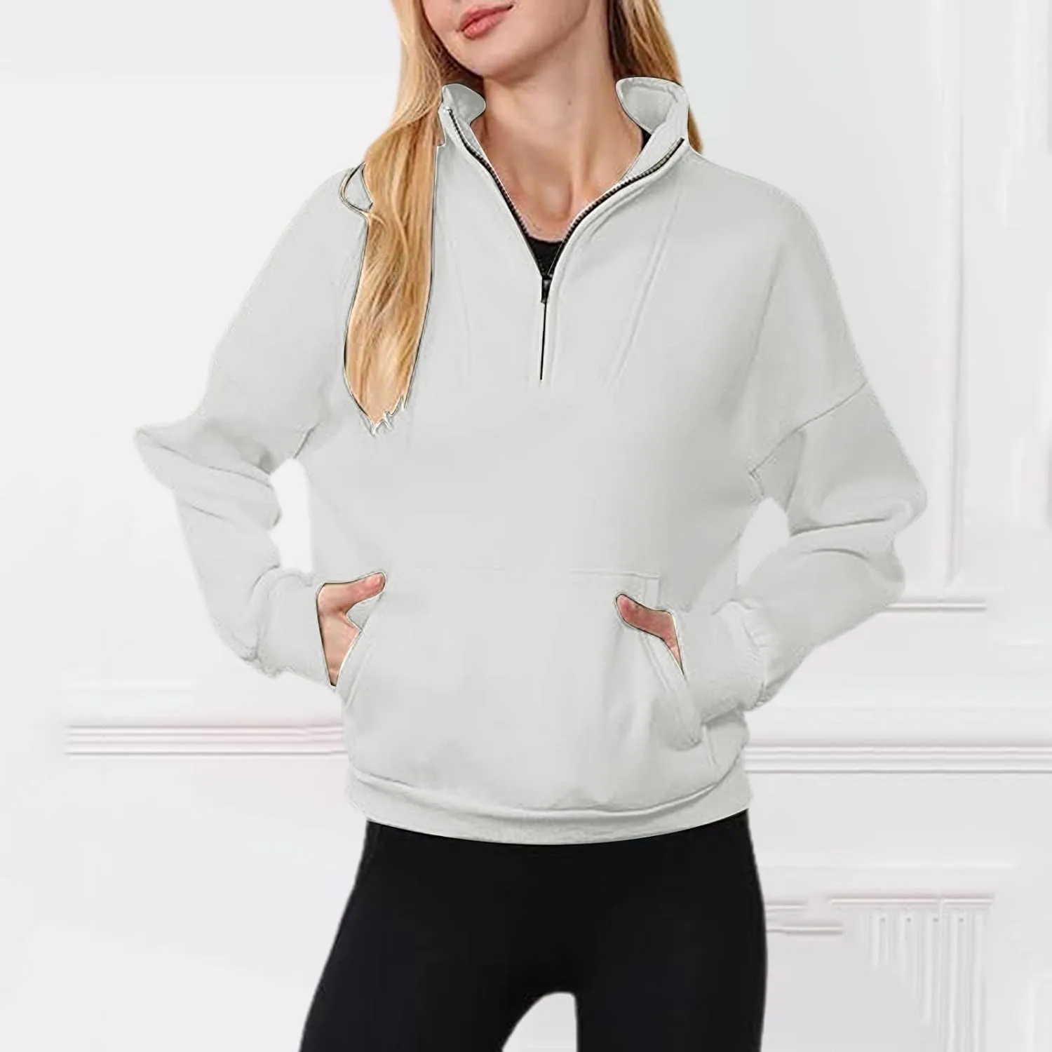 Women Loose Pullover Top Womens Zip Up Cropped Hoodies Fleece Oversized Sweatshirts Full Zip Jackets