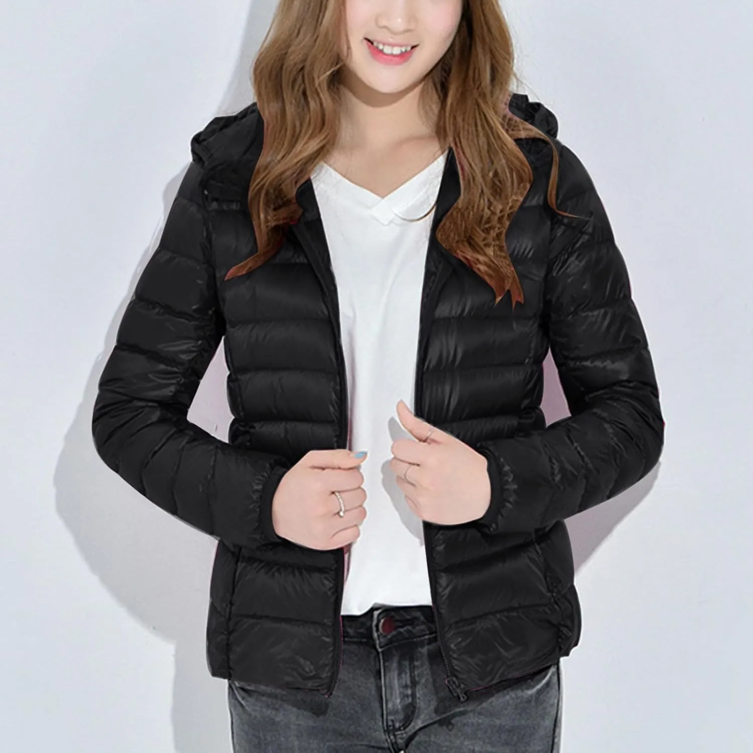 Women Quilted Lightweight Jackets Hooded Warm Winter Coats Packable Puffer Jackets Casual Short Down Coats Outerwear