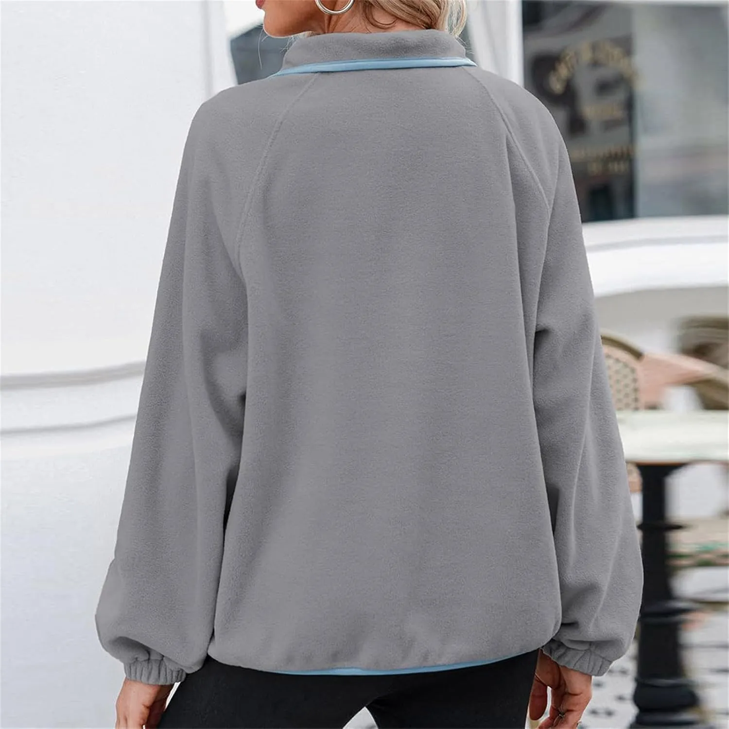 Women Sherpa Fleece Colorblock Jacket Casual Button Down Fuzzy Sweatshirt Warm Teddy Oversized Pullover with Pocket