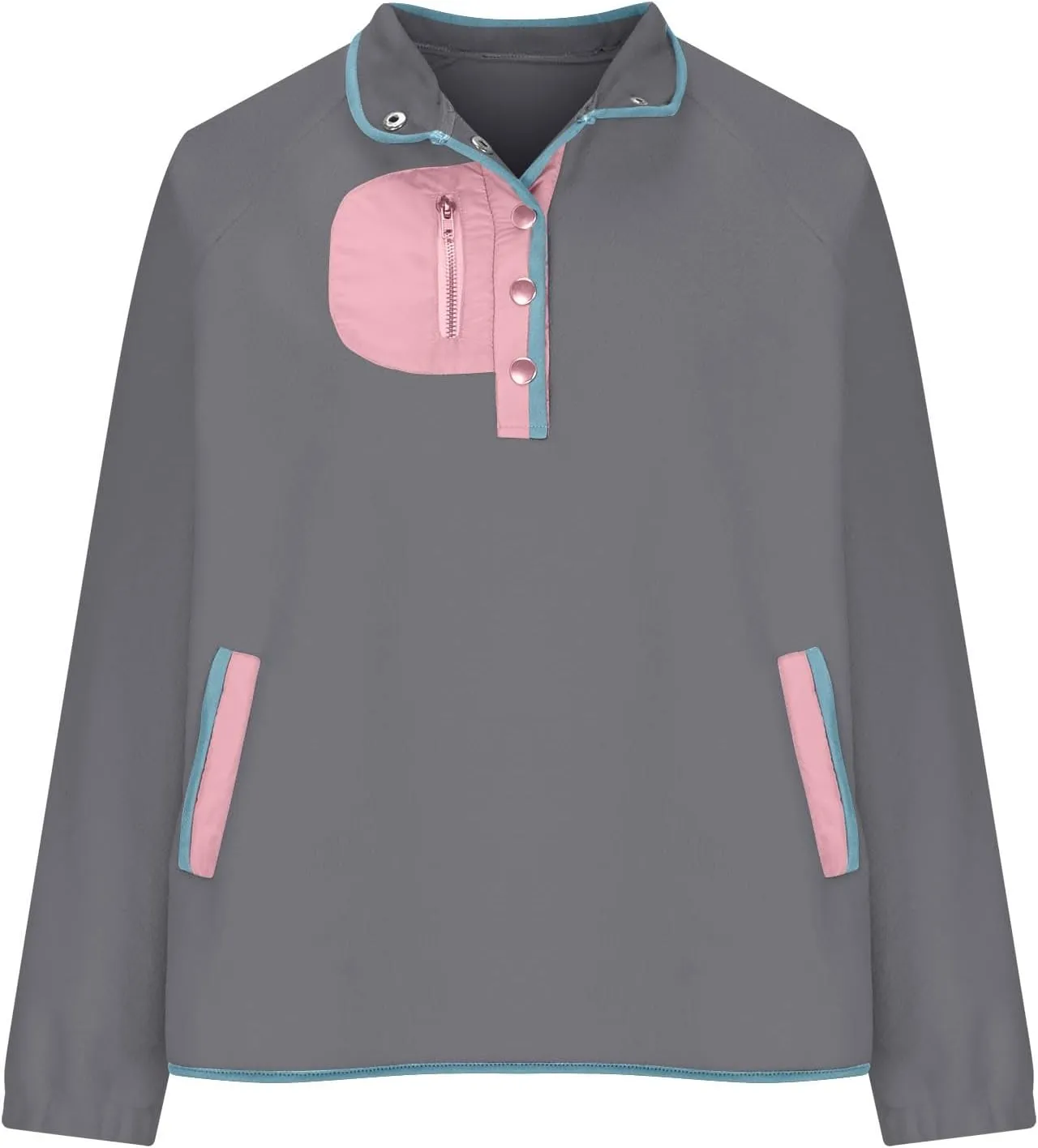 Women Sherpa Fleece Colorblock Jacket Casual Button Down Fuzzy Sweatshirt Warm Teddy Oversized Pullover with Pocket