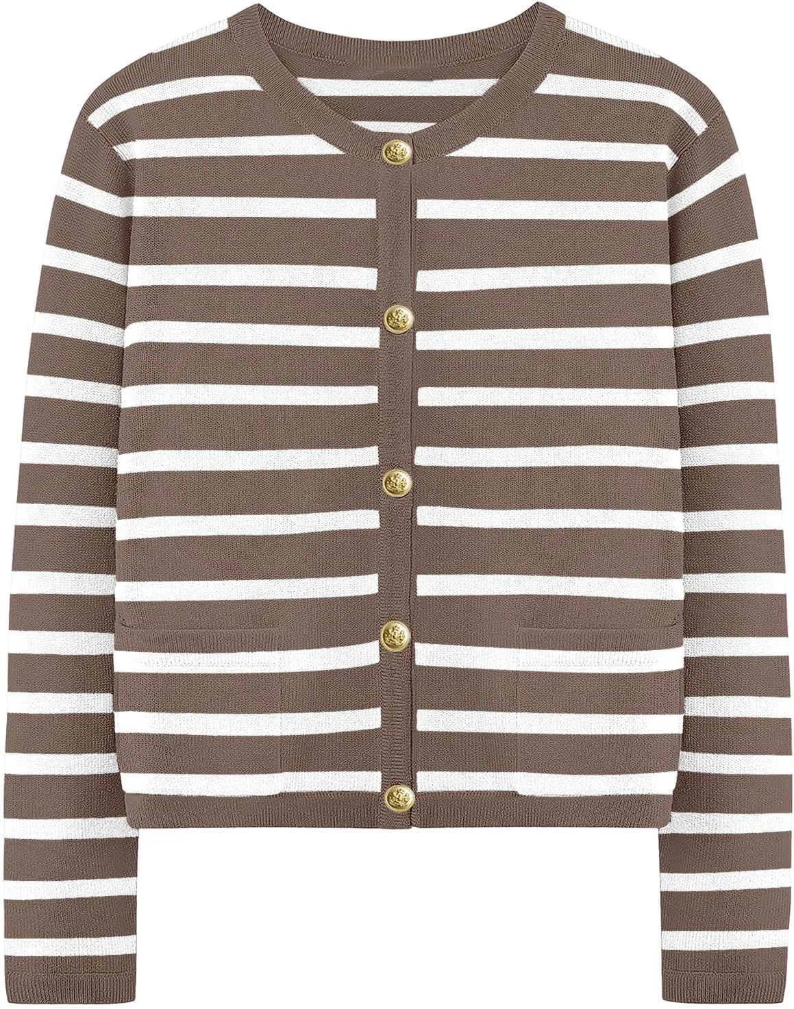 Women Striped Cardigan Sweaters Casual Long Sleeve Button Down Cropped Jackets Coat Fall Knit Sweater