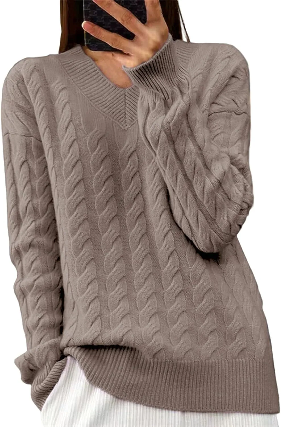 Women Sweaters,Fall Winter Cable Knit Sweater Casual Oversized Sweater Pullover Long Sleeve Crew Neck Solid Color Top