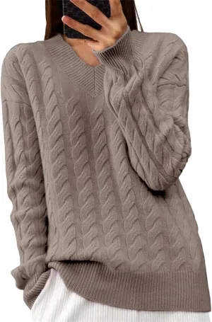 Women Sweaters,Fall Winter Cable Knit Sweater Casual Oversized Sweater Pullover Long Sleeve Crew Neck Solid Color Top