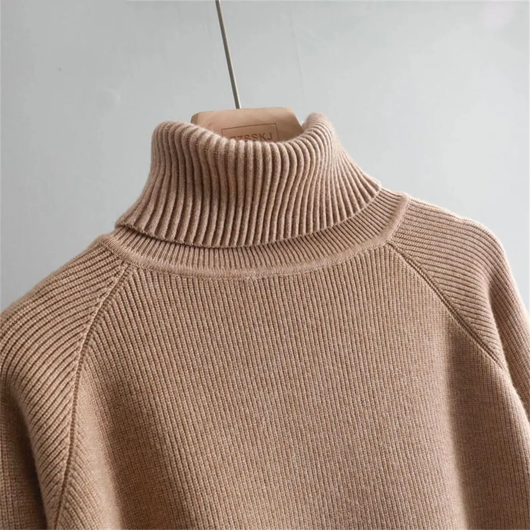 Women Thick Turtleneck Oversize Sweater Pullover Warm Loose Knitted Basic Sweaters